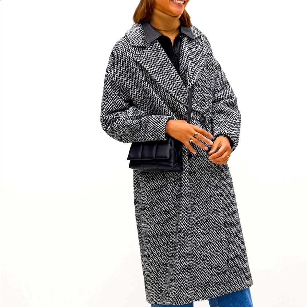 Double Breasted Wrap Coat in Black and White